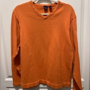 Men’s Orange V-Neck Soft Cotton Sweater - GAP